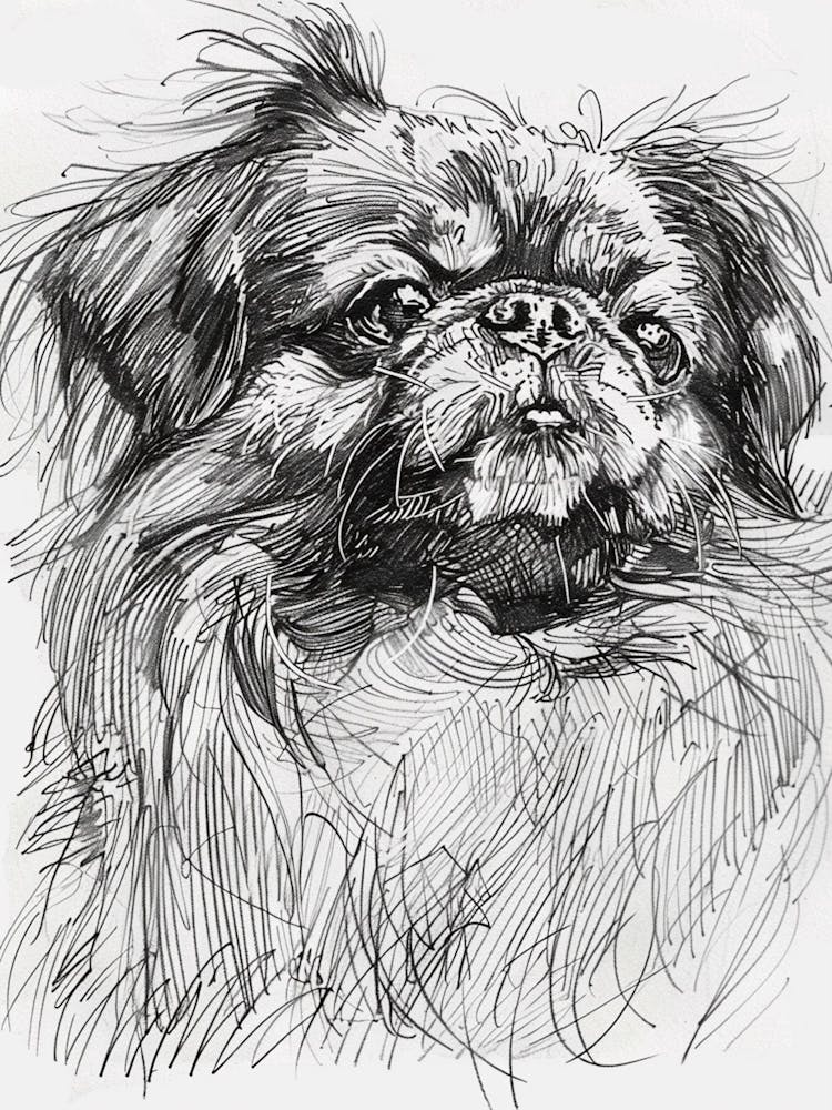 Pekingese Dog Line Sketch 1