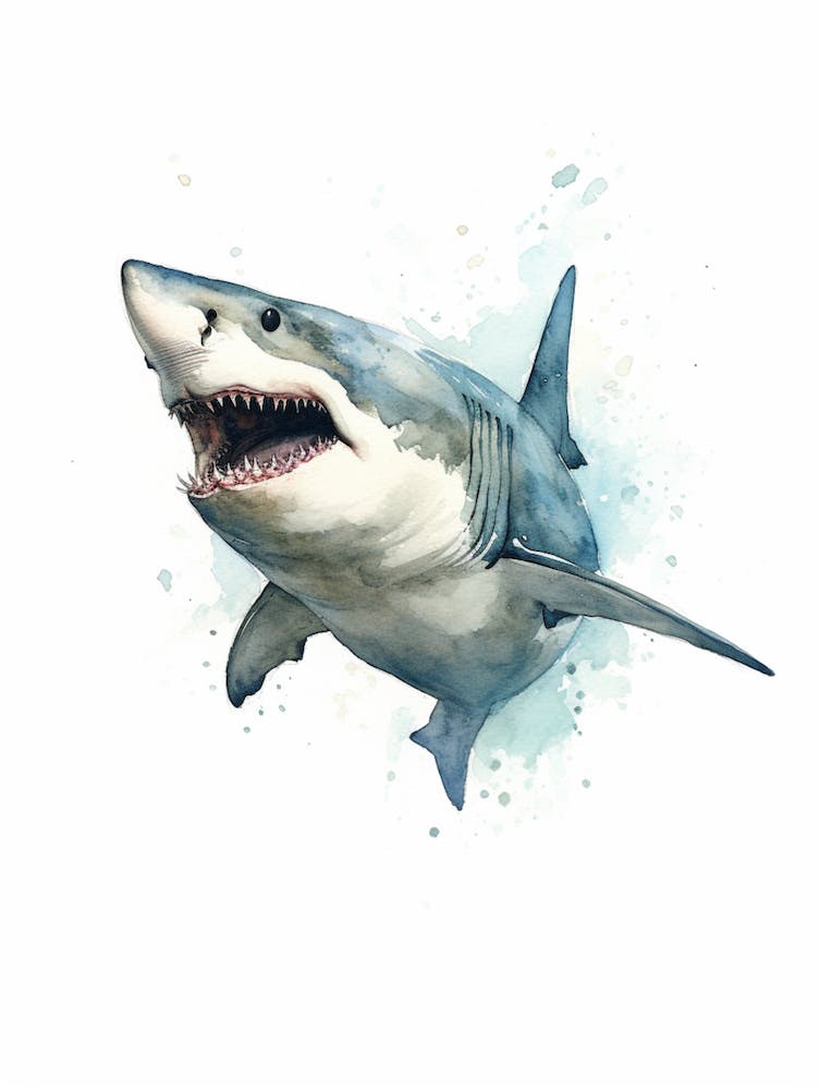 Cartoon Watercolour Great White Shark Kids Nursery 1