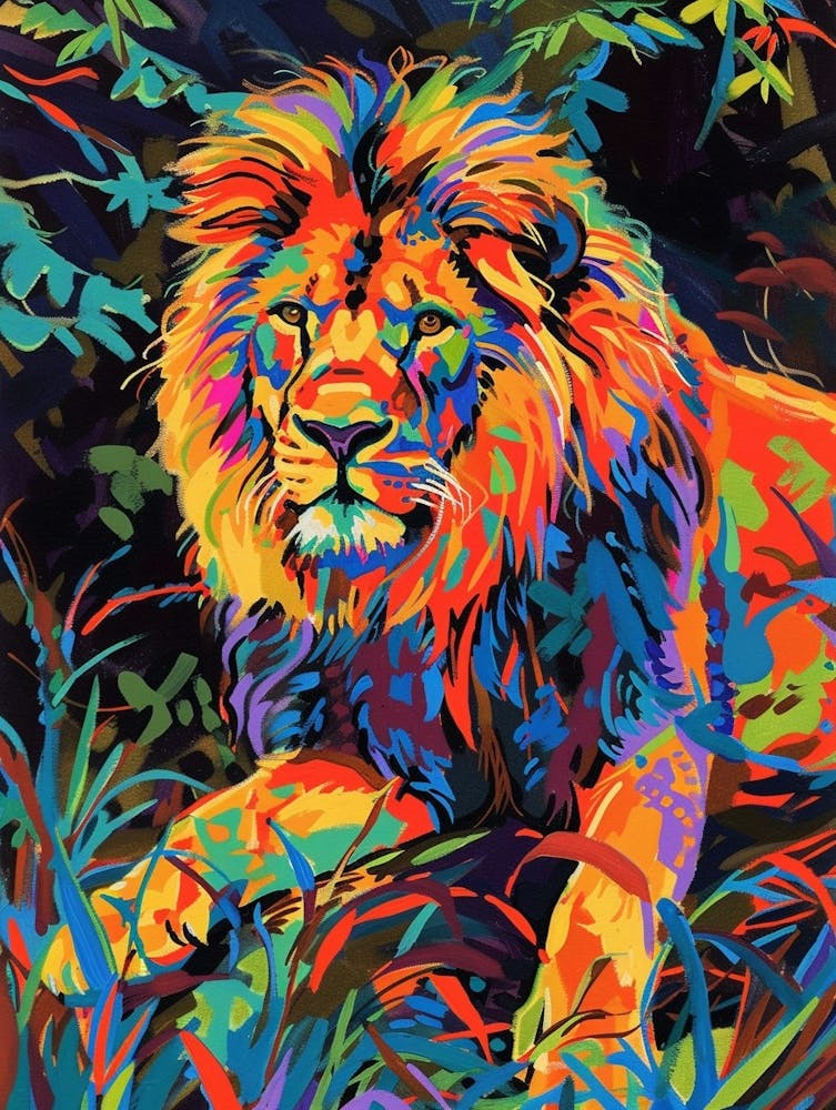 Masai Lion Lion In Different Seasons Fauvist Painting 2