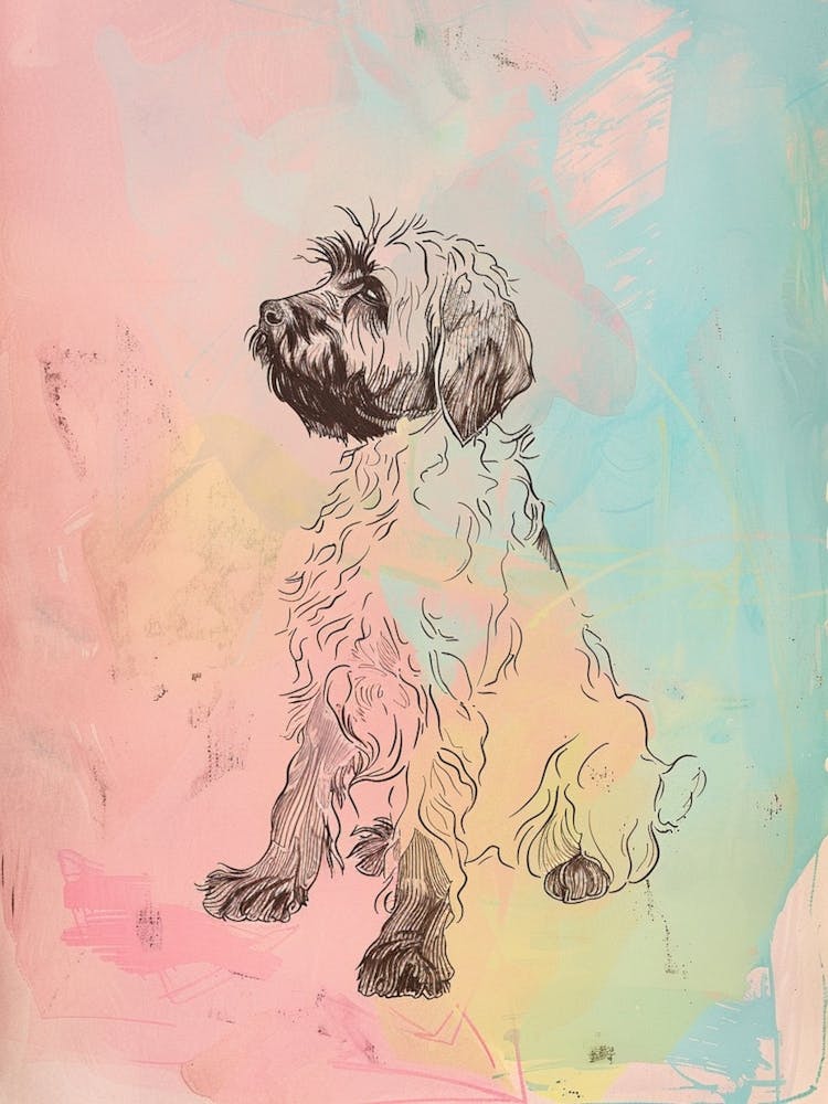 Pastel Tibetan Terrier Dog Pastel Line Illustration  2