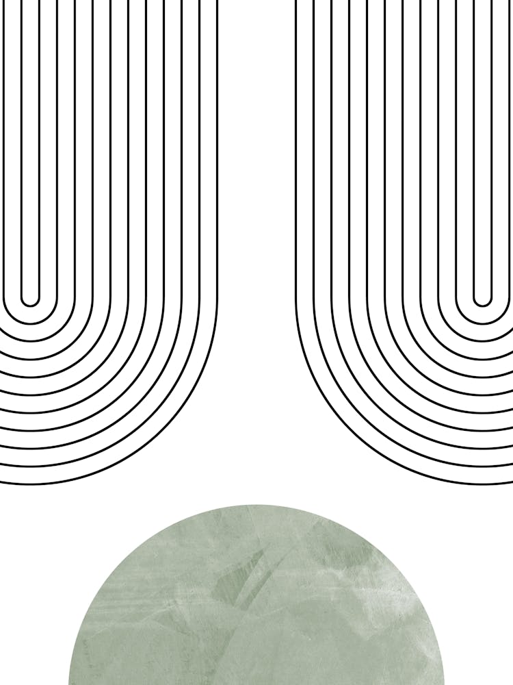 Mid Century Modern Line Art in Sage and Black