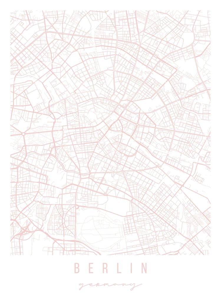 Berlin Germany Light Pink Minimal Street Map