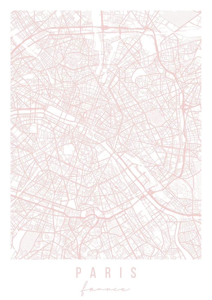 Paris France Light Pink Minimal Street Map