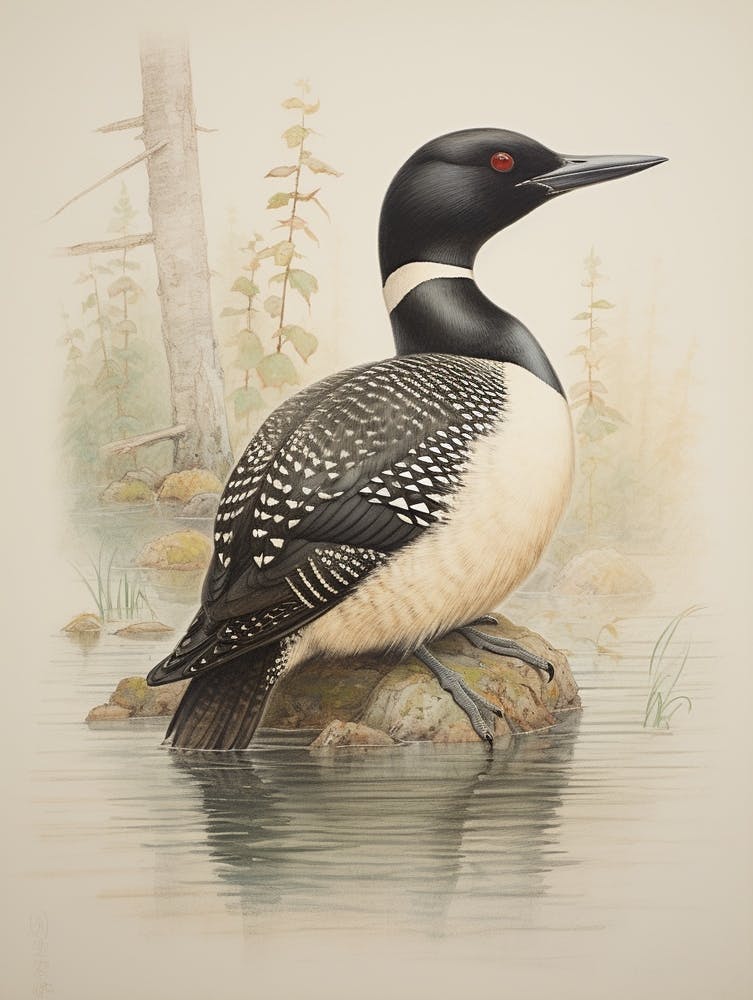 Vintage Bird Drawing Loon 2