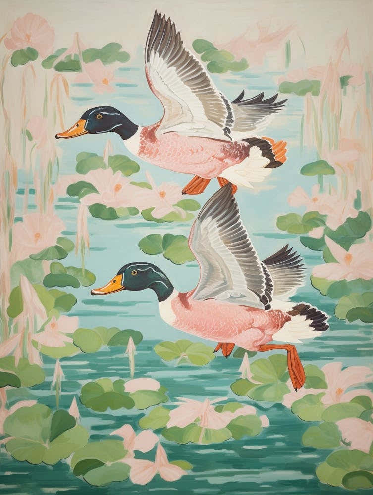 Vintage Japanese Inspired Bird Print Duck 1