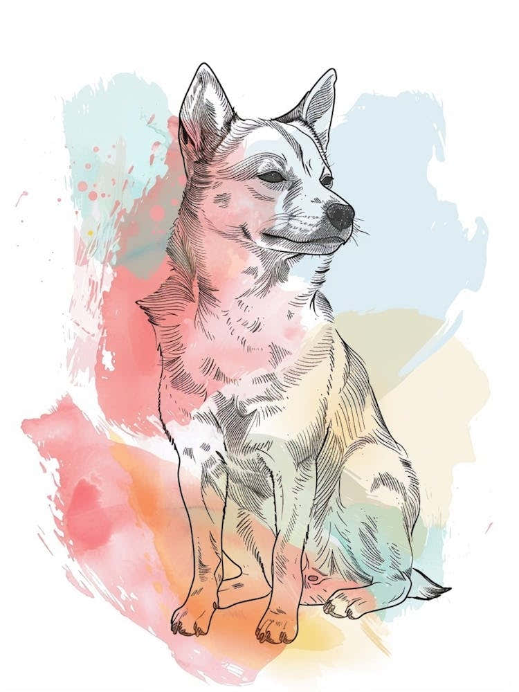 Shiba Inu Dog Pastel Line Watercolour Illustration 3