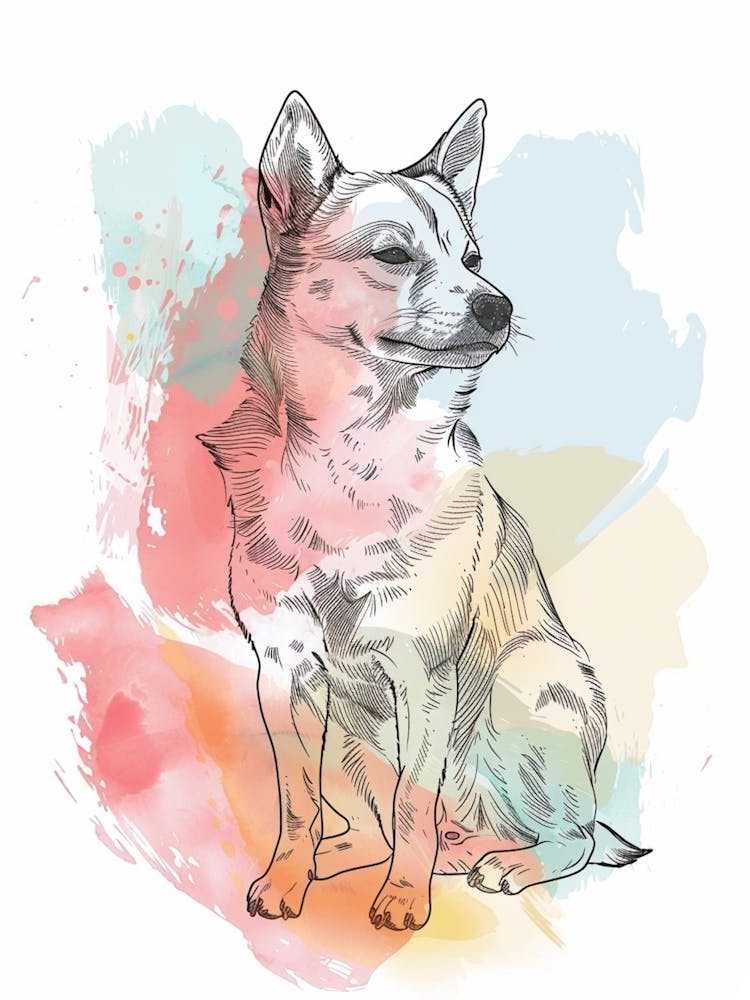 Shiba Inu Dog Pastel Line Watercolour Illustration 3