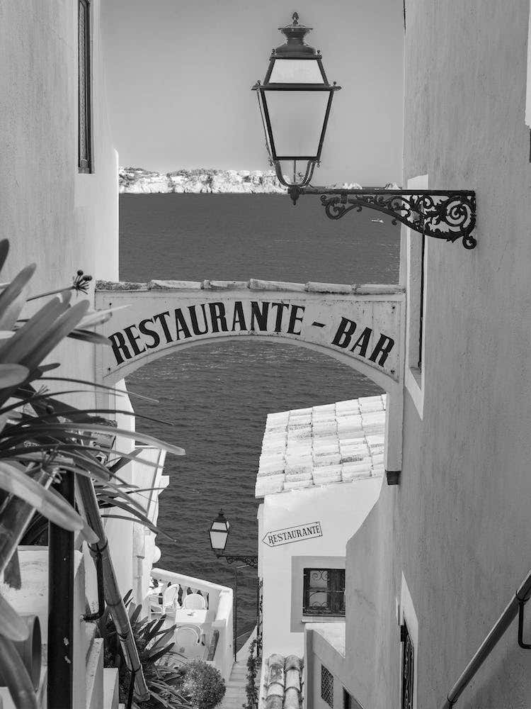 Restaurant on mediterranean idyllic view sea coast
