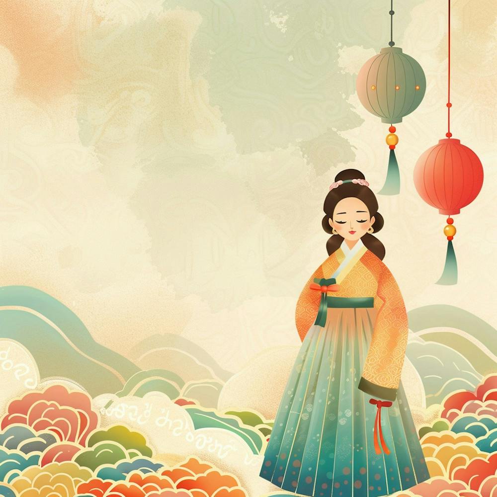Korean Girl With Lanterns
