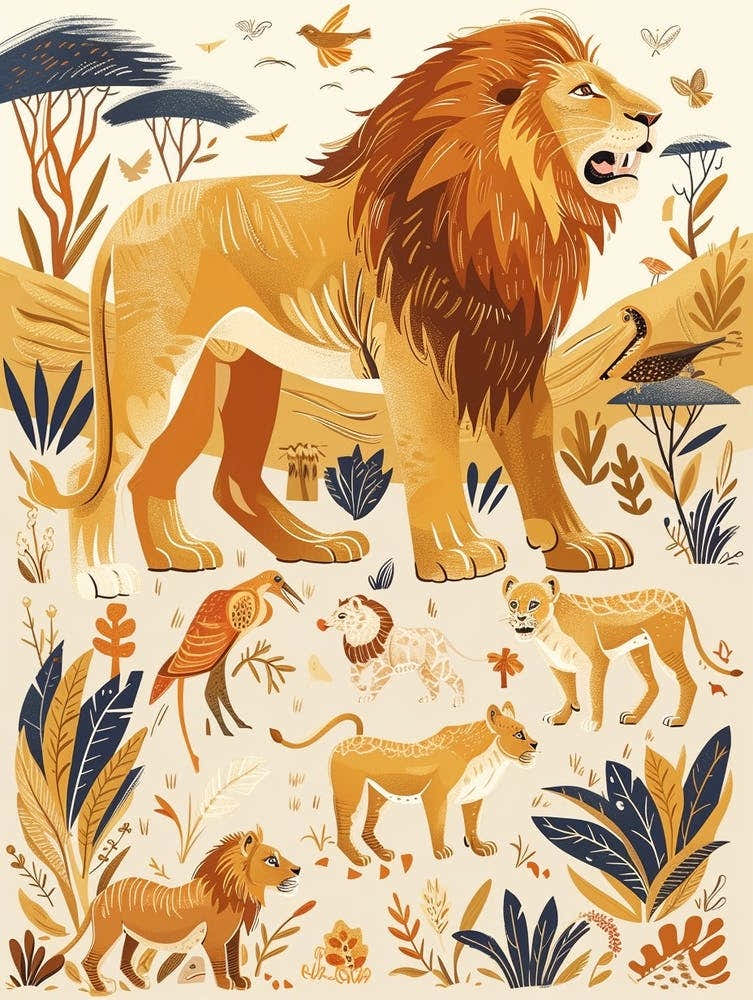 African Lion Interaction With Other Wildlife Illustration 3