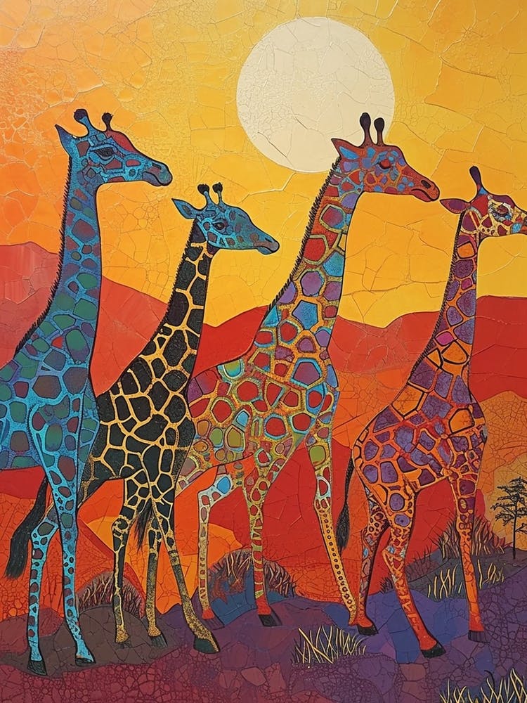 Warm Colourful Giraffes In The Sunny Landscape 2