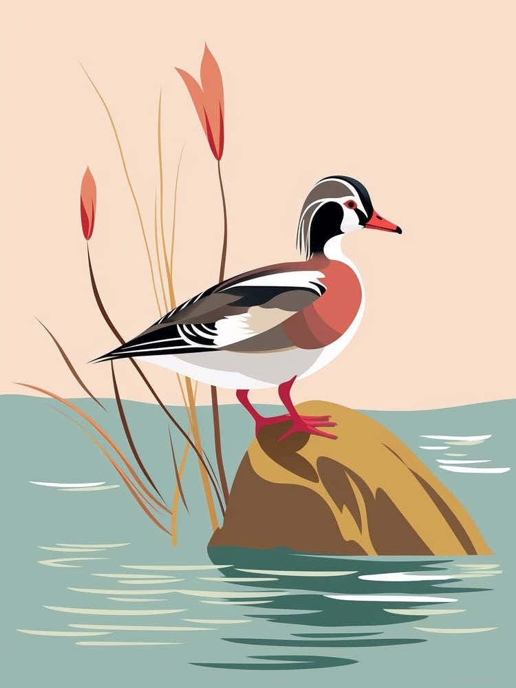Minimalist Wood Duck 2 Illustration