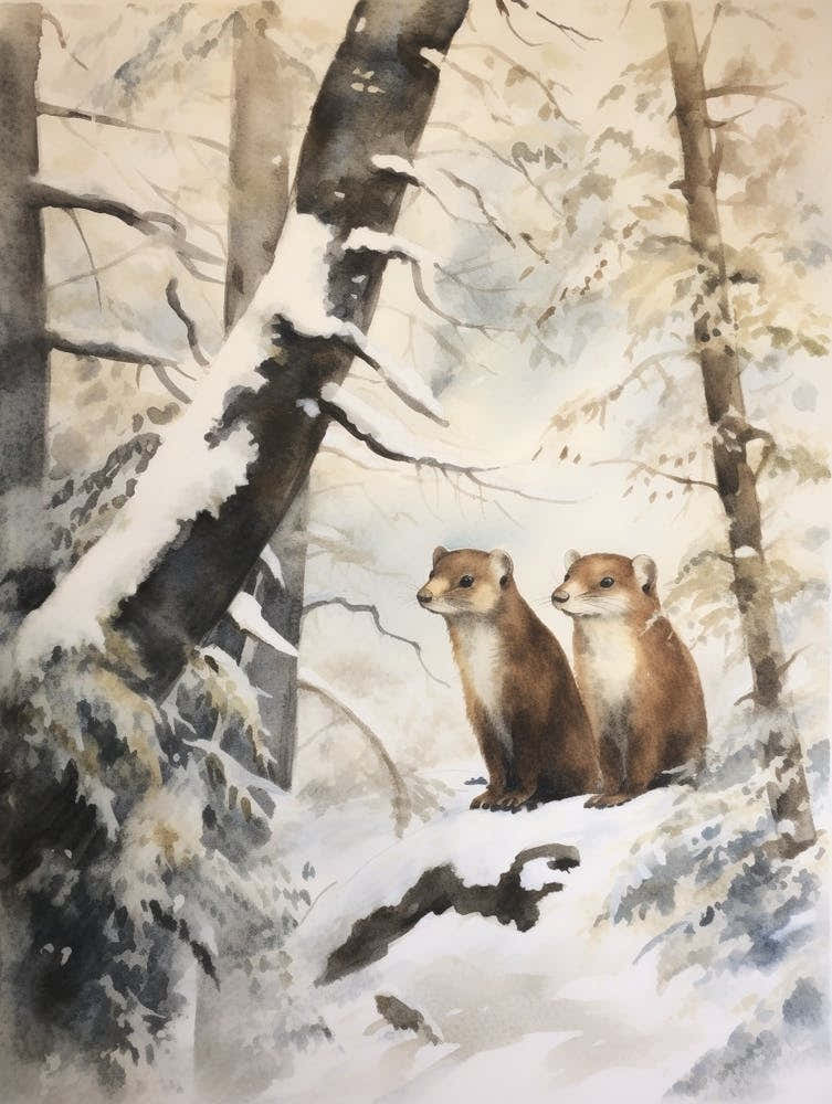 Winter Watercolour Weasel 4