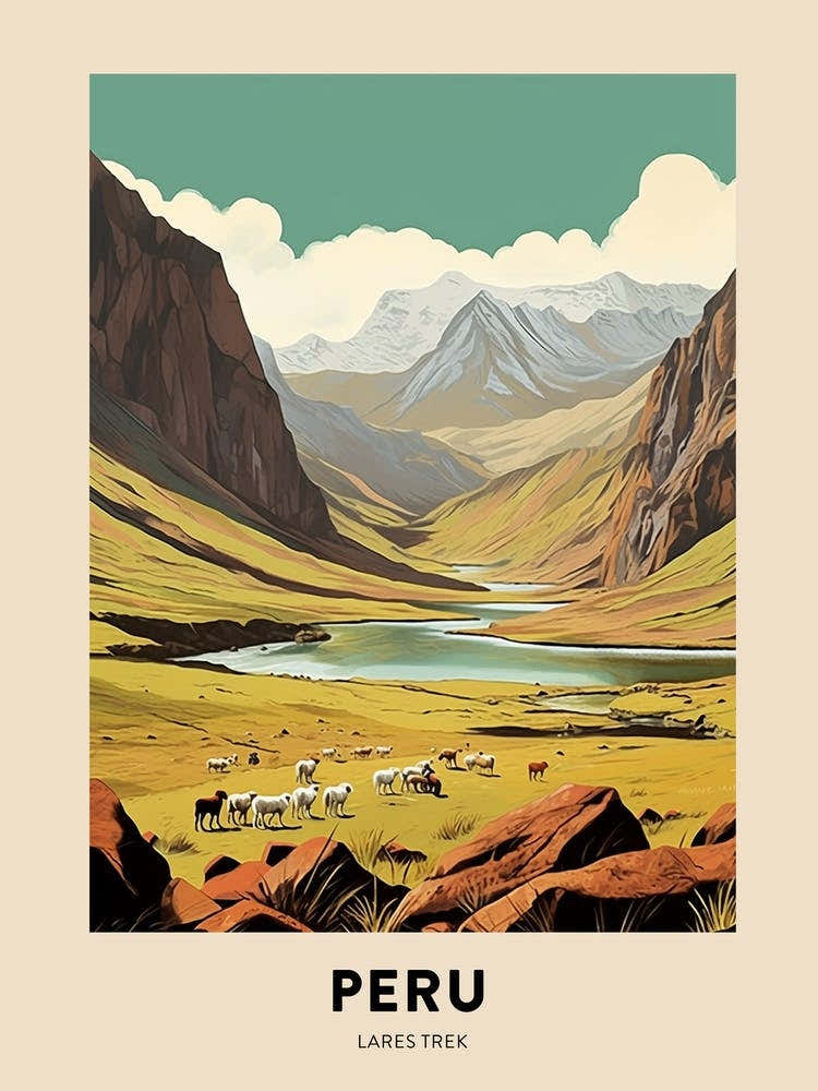 Lares Trek Peru 1 Vintage Hiking Travel Poster