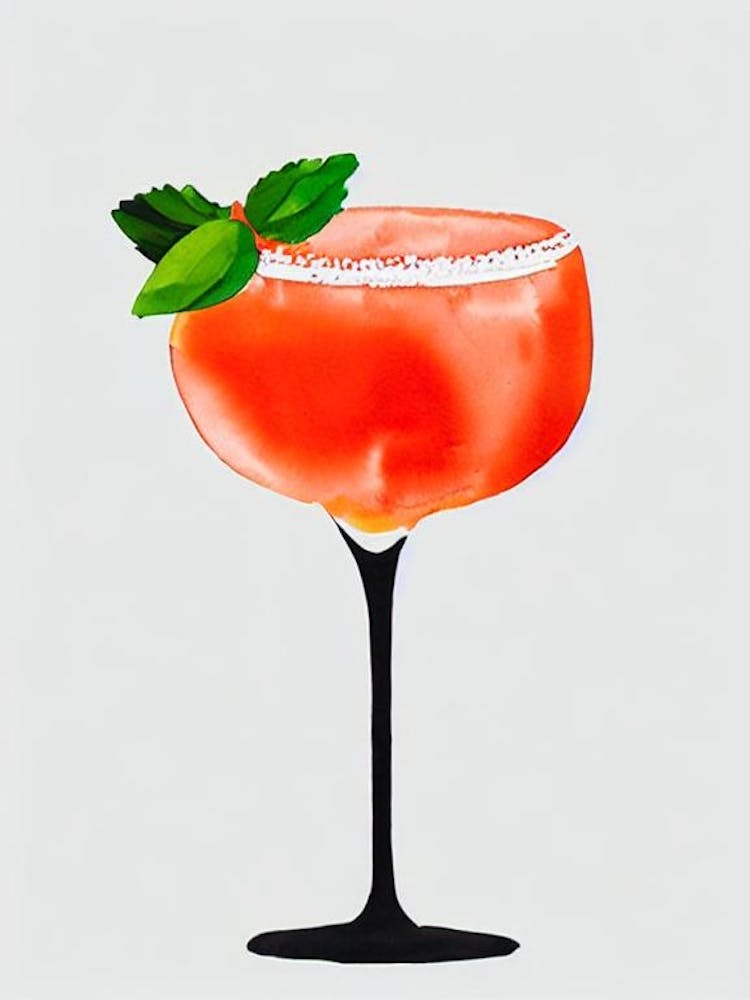 Frozen Strawberry Margarita Minimal Line Drawing & Watercolour Cocktail Poster