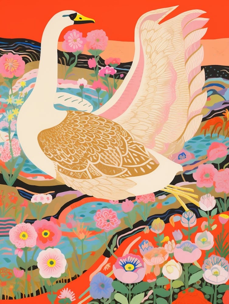 Maximalist Bird Painting Swan 5