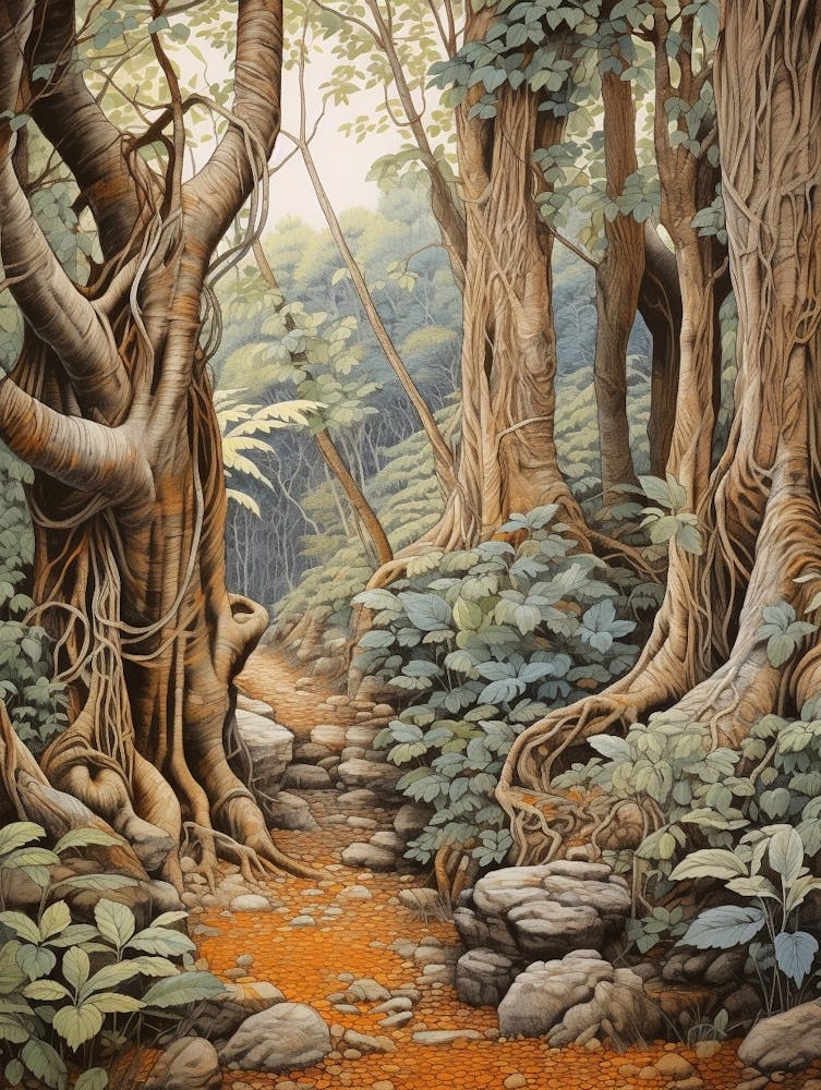 Vintage Jungle Botanical Illustration Ficus Trees 1