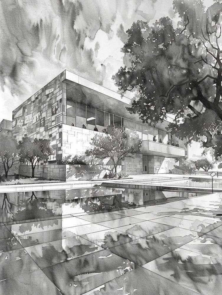 The Bullock Texas State History Museum Austin Texas Black And White Drawing 3