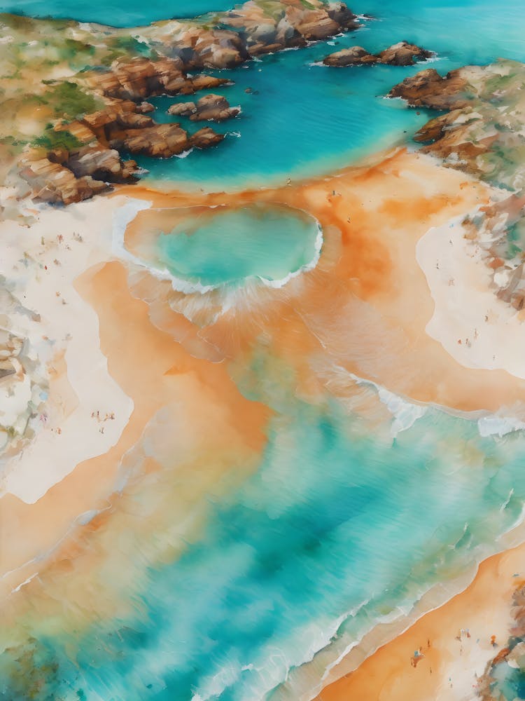 AERIAL PASTAL SAND MEETS THE SEA 3/4 - Serene Seascape Beach Surf Condos Painting Tropical Calm Dreamy Luxe Wall Art Vision of Tranquility