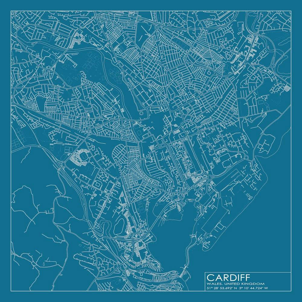 Cardiff Wales city map blueprint design