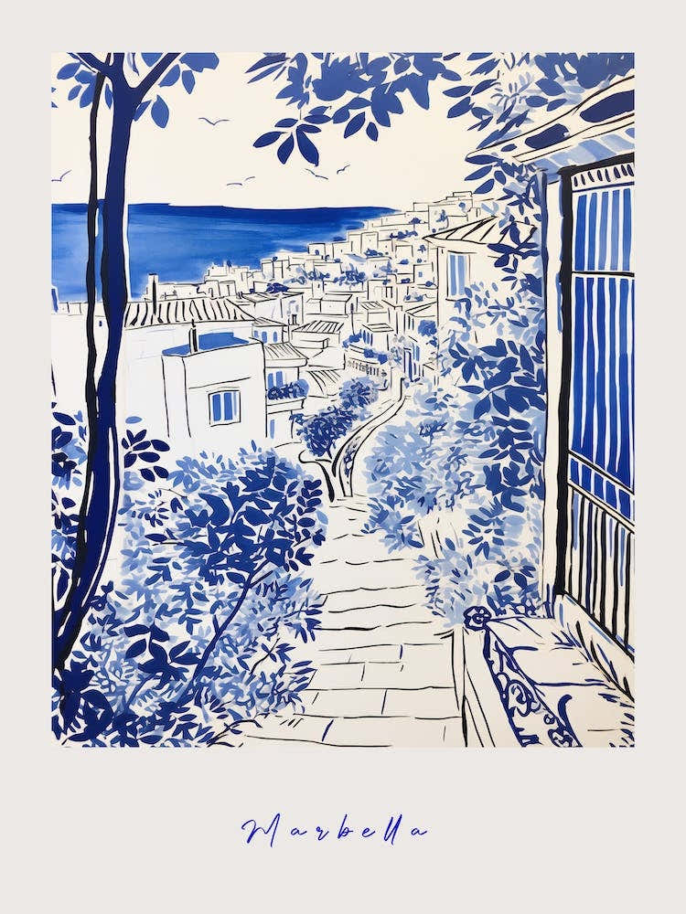Marbella Spain 3 Mediterranean Blue Drawing Poster
