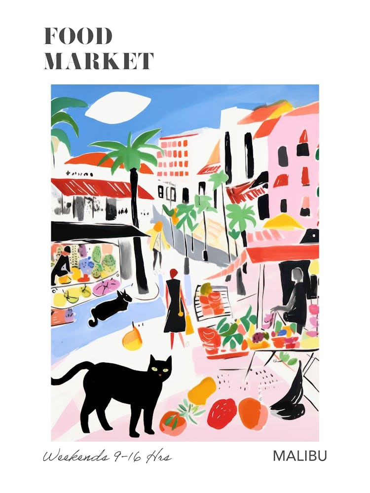 The Food Market In Malibu 1 Illustration Poster