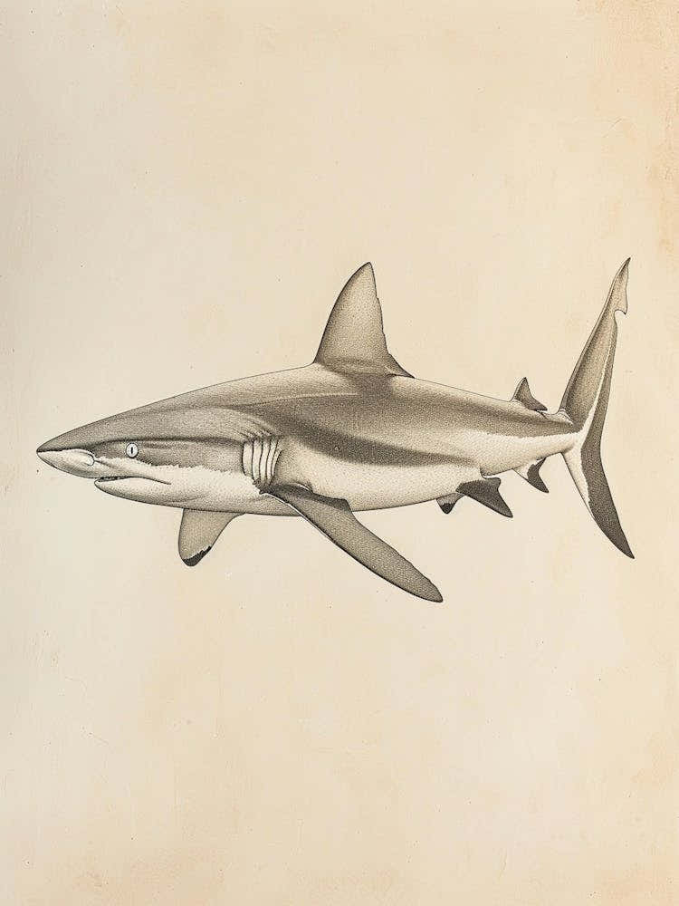 Blacktip Reef Shark  Vintage Illustration 5