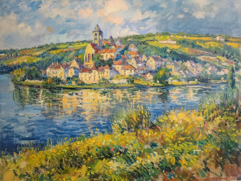 Rural Lakeside Paradise Painting Inspired By Paul Cezanne