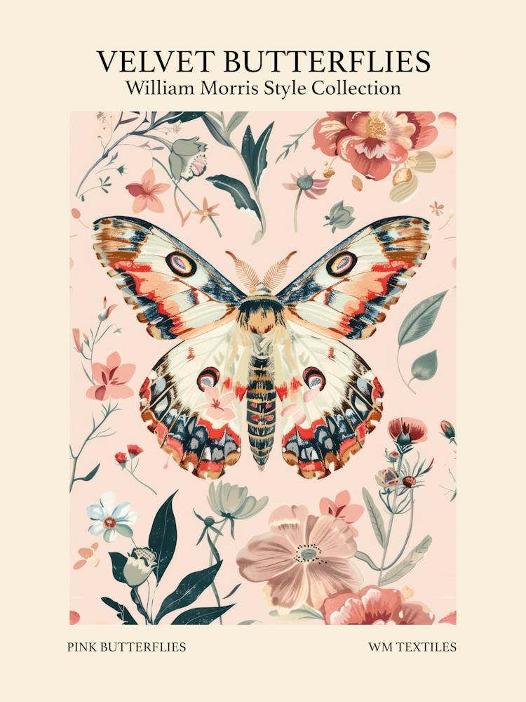 Velvet Butterflies Collection Pink Butterflies William Morris Style 10