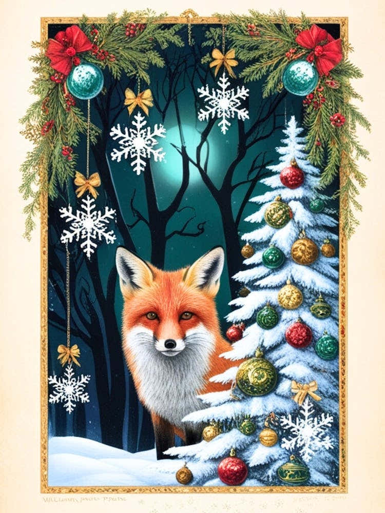 William Morris Fox In Christmas Tree