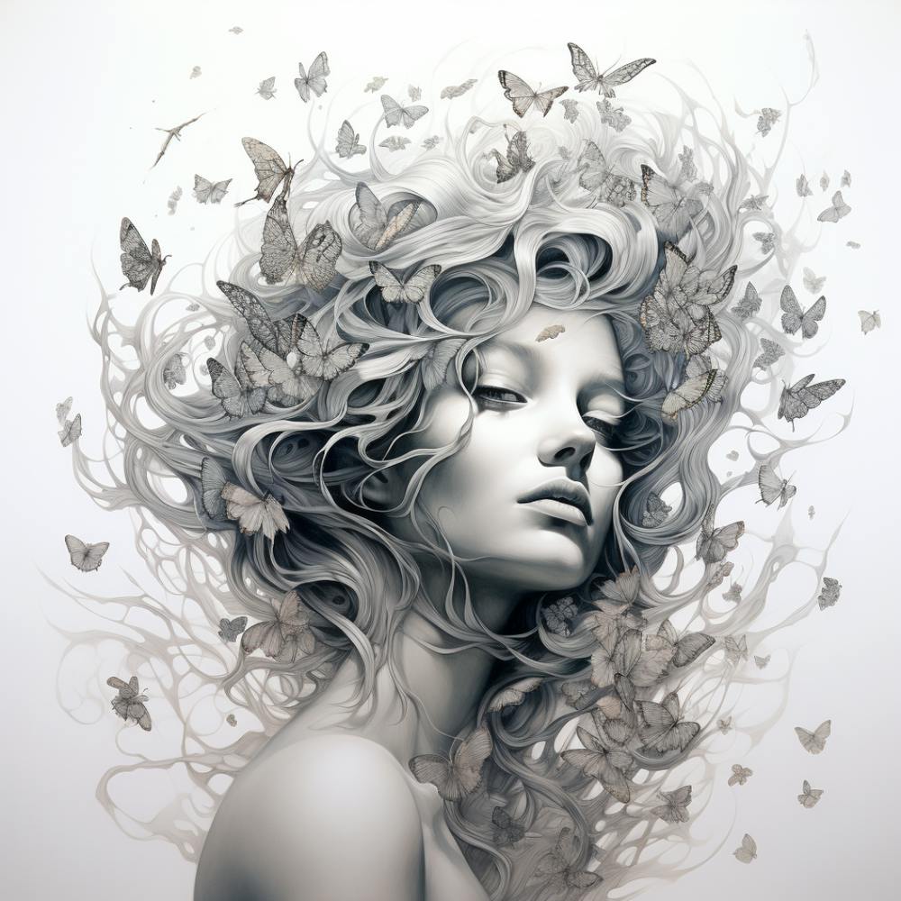 Butterfly Girl black and white