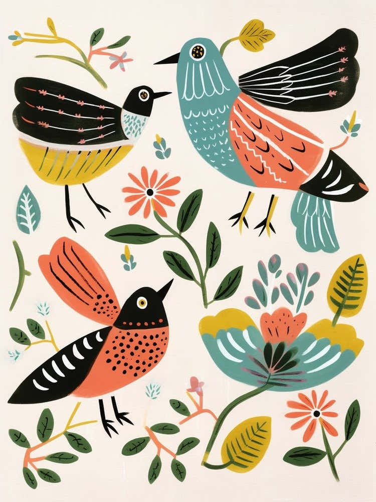 Folk Style Bird Painting Dunlin 1