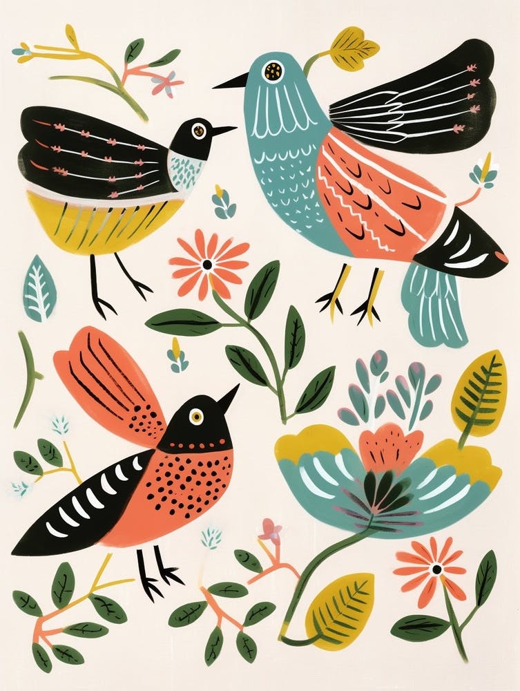 Folk Style Bird Painting Dunlin 1