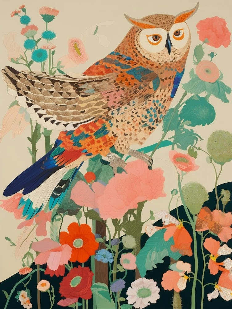 Maximalist Bird Painting Eastern Screech Owl 2