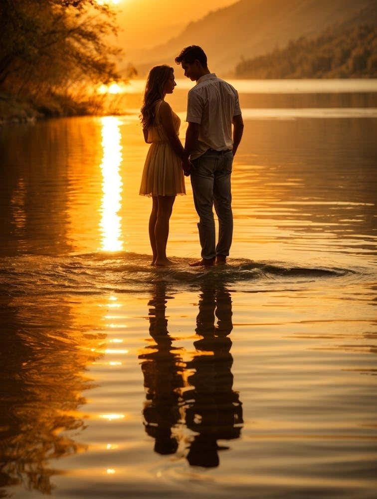Sunset Couple In Water