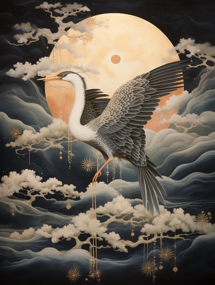 Crane 1 Gold Detail Painting