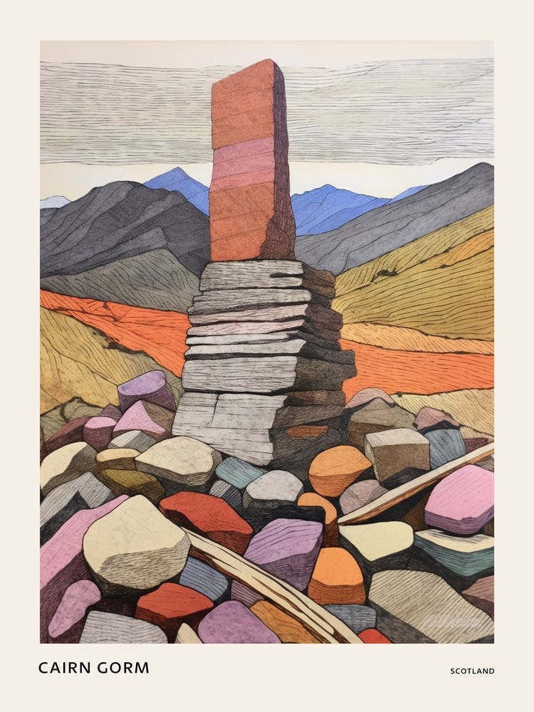 Cairn Gorm Scotland Colourful Mountain Illustration Poster