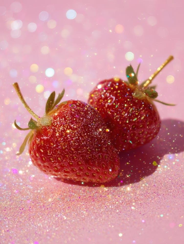 Two Strawberries On A Pink Background 1
