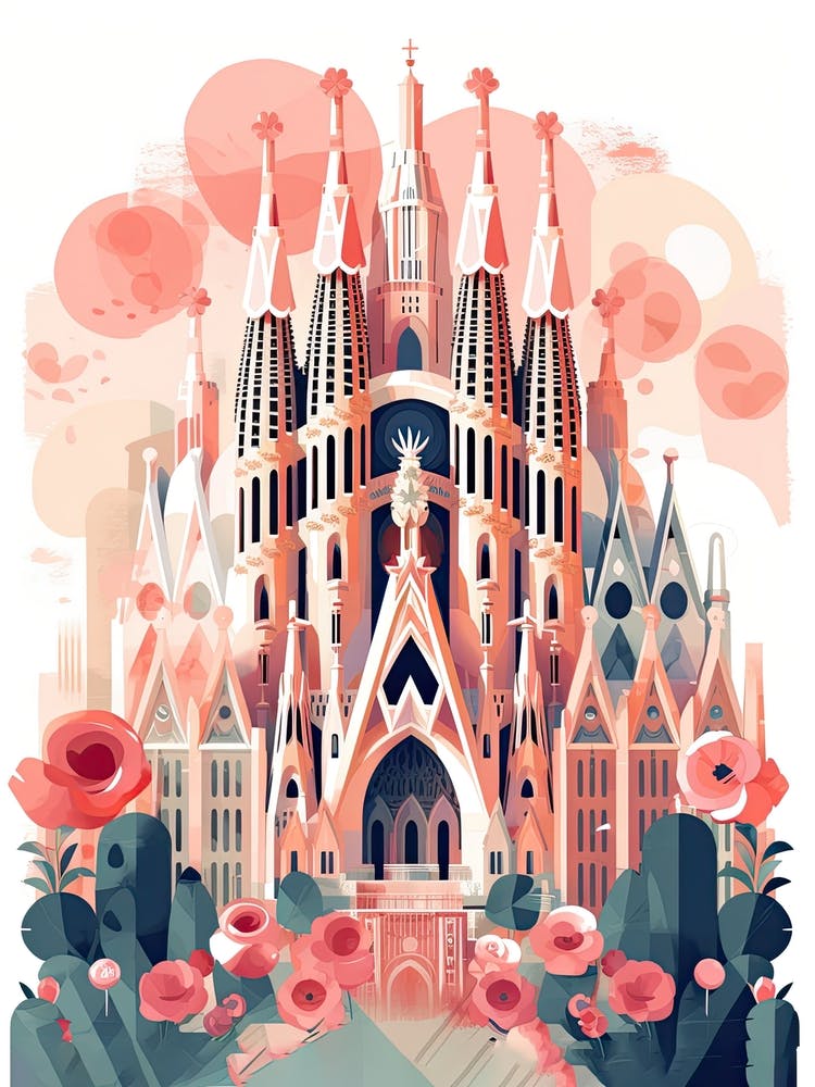 La Sagrada Família   Barcelona, Spain   Cute Botanical Illustration Travel 5