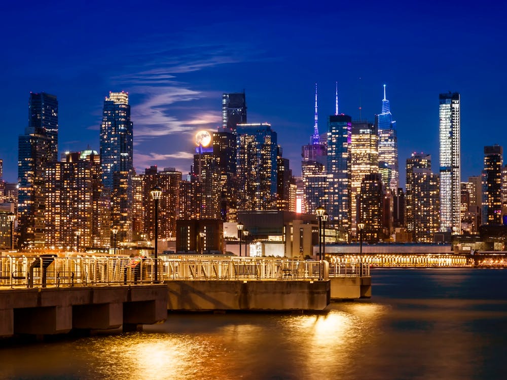 Midtown Manhattan Skyline With Harvest Moon