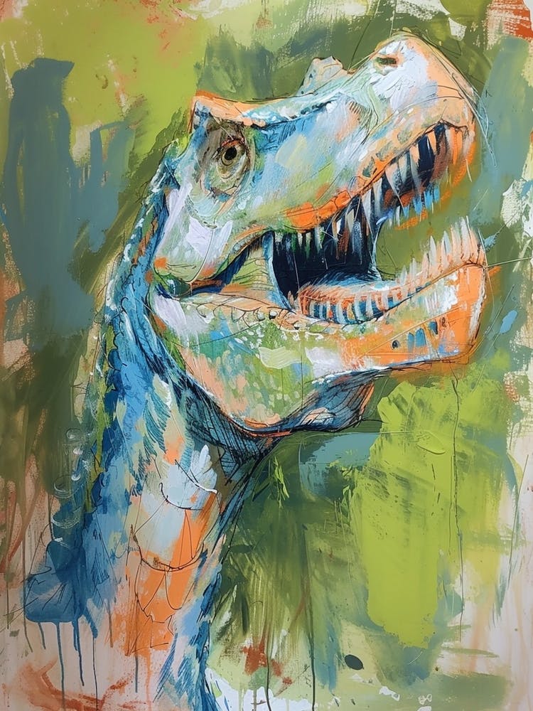 Muted Green Dinosaur Portrait