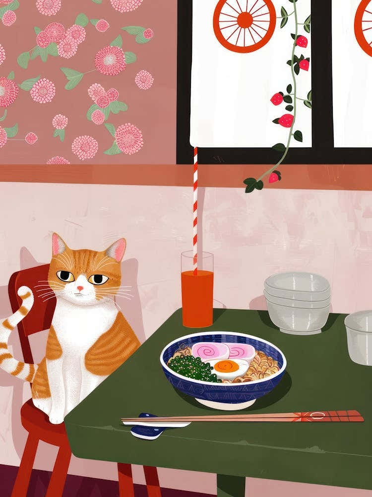 Cat And Ramen In The Kitchen 2