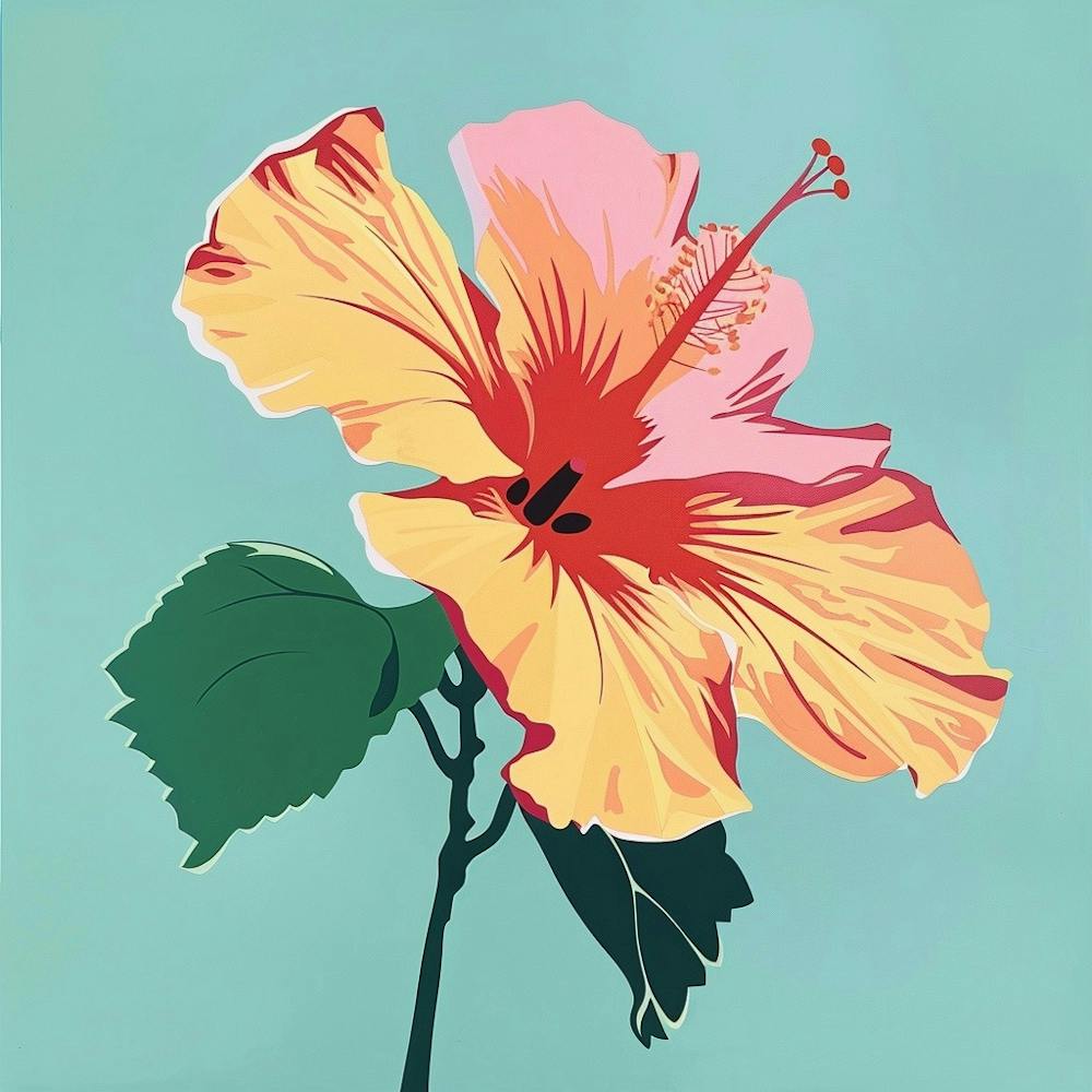 Hibiscus 4 Square Flower Illustration