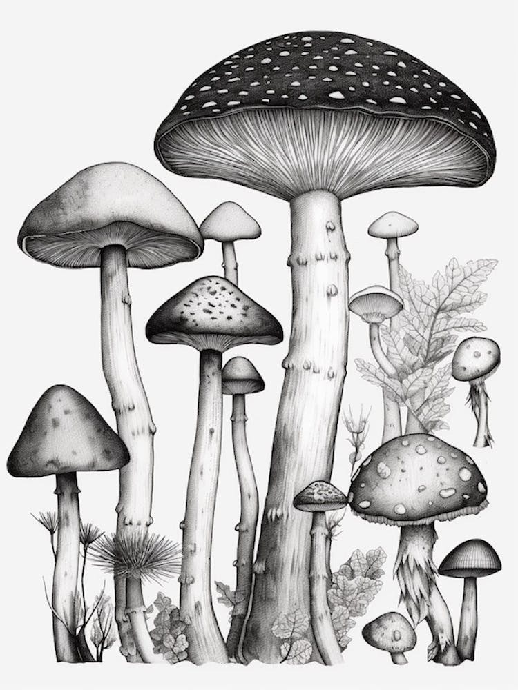 Mushroom Drawing B&W 1