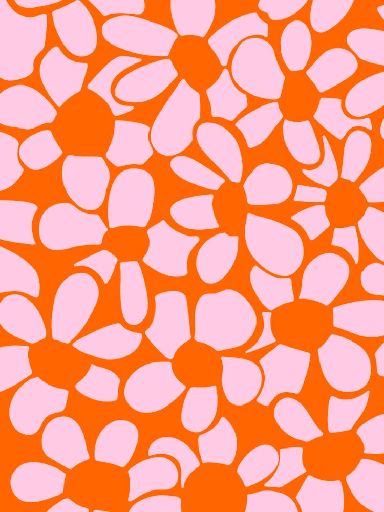 Pink and orange abstract flower art print