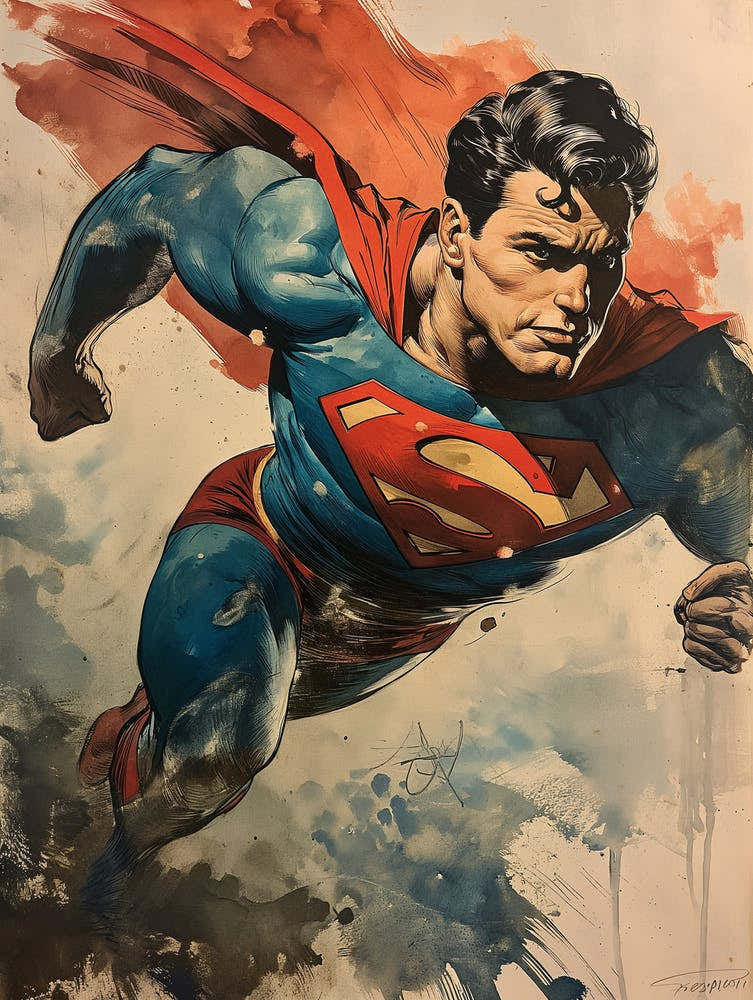 Fantasy Lithograph Of DC Comics Superman 1950s