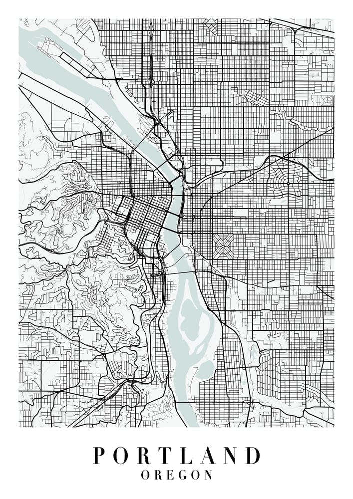 Portland Oregon Street Map Minimal Color