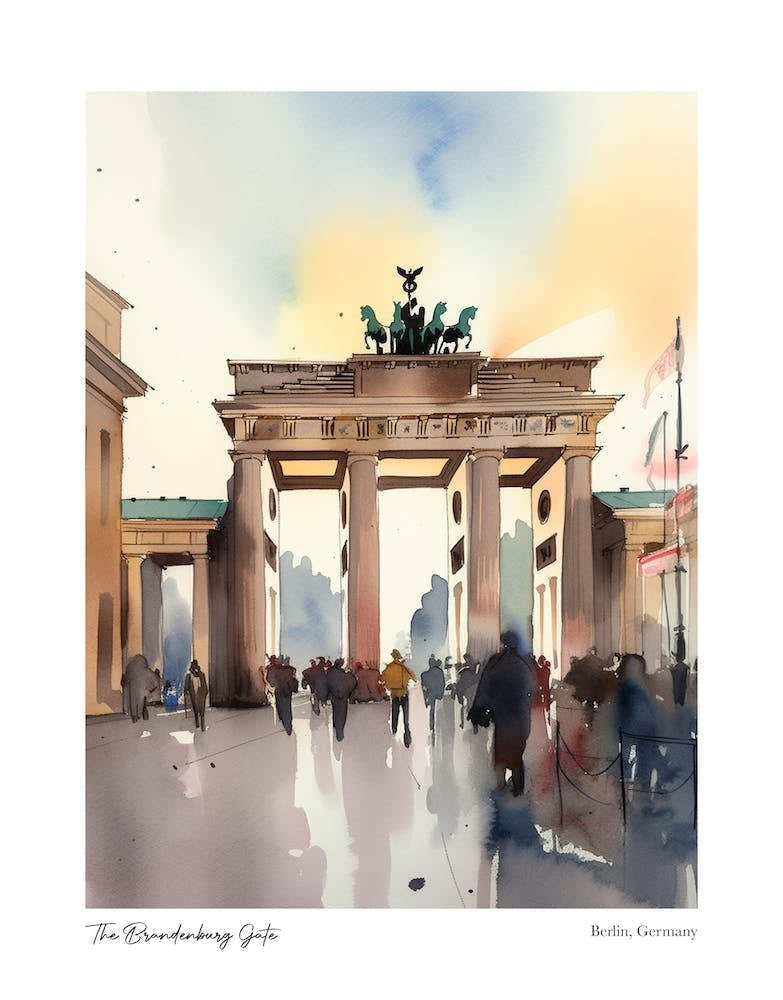 The Brandenburg Gate, Berlin 2 Watercolour Travel Poster