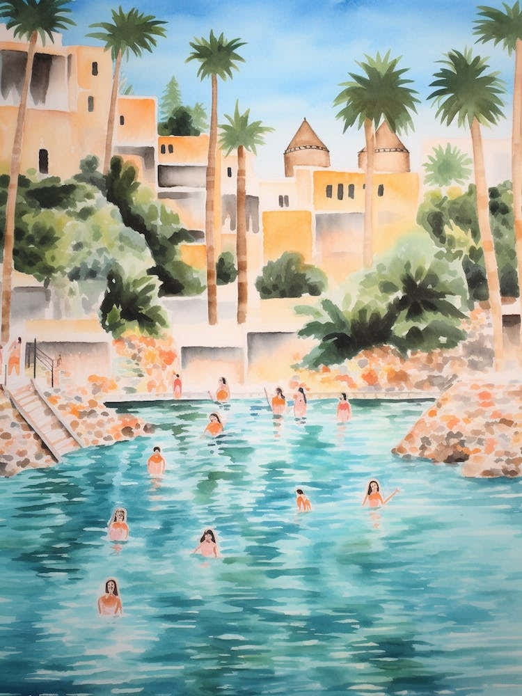 Swimming In Ibiza Spain 2 Watercolour