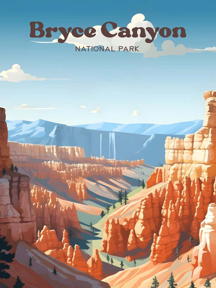 Bryce Canyon National Park Vintage Modern Travel Illustration